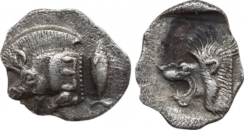 MYSIA. Kyzikos. Obol (Circa 450-400 BC).
Obv: Forepart of boar left, with Ǝ on s...