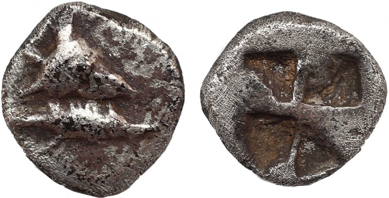 MYSIA. Kyzikos. Obol (Circa 600-550 BC).
Obv: Head of tunny right.
Rev: Quadripa...