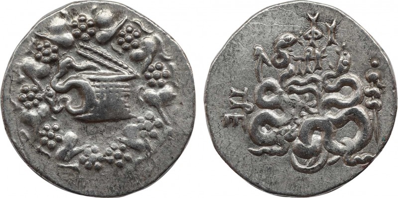 MYSIA. Pergamon. Cistophor (Circa 166-67 BC).
Obv: Cista mystica with serpent; a...