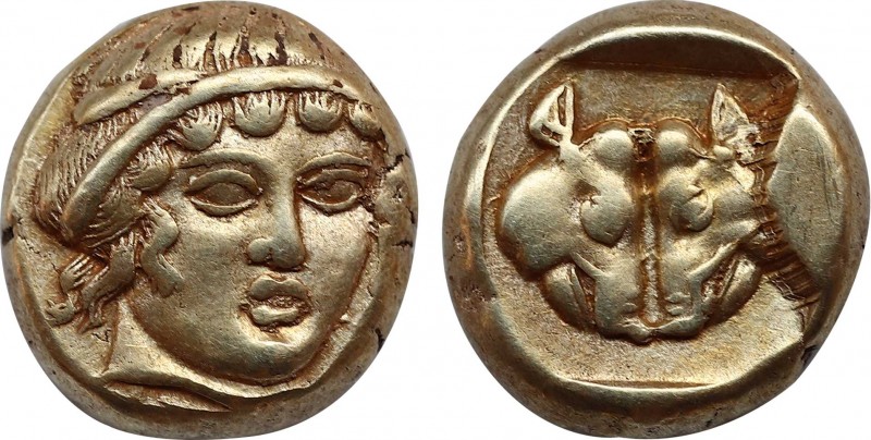 LESBOS, Mytilene. (Circa 454-428/7 BC). EL Hekte – Sixth Stater.Obv: Diademed fe...
