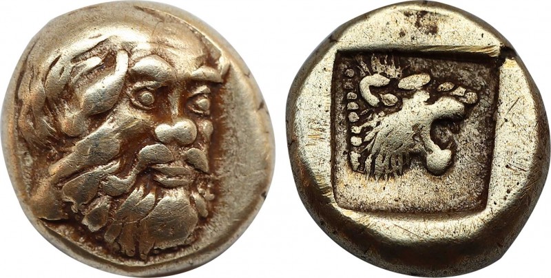 Lesbos. Mytilene. (Circa 454-428/7 BC). EL Hekte. Obv: Head of Silenos, three-qu...