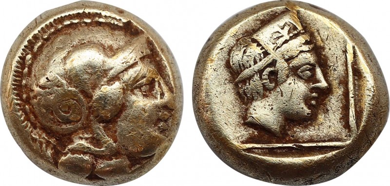LESBOS. Mytilene. EL Hekte (Circa 412-378 BC).
Obv: Helmeted head of Athena righ...