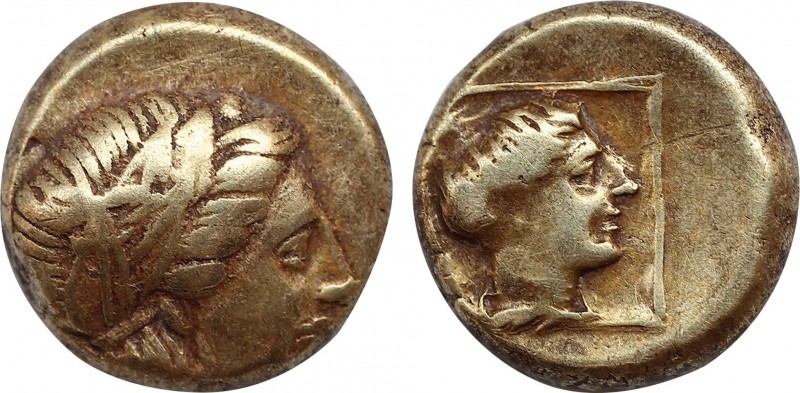 LESBOS. Mytilene. EL Hekte (Circa 377-326 BC).
Obv: Laureate head of Apollo (or ...