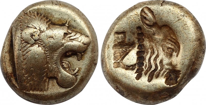 LESBOS. Mytilene. EL Hekte (Circa 521-478 BC).
Obv: Head of roaring lion right.
...