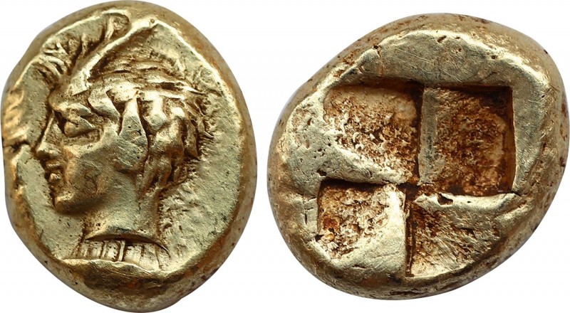 MYSIA. Kyzikos. EL Hekte (Circa 450-330 BC).
Obv: Bare male head left; below, t...