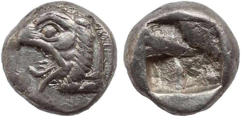 IONIA. Phokaia. diobol (Circa 521-478 BC).
Obv: Head of griffin left.
Rev: Quadr...