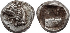 IONIA. Phokaia. Obol (Circa 521-478 BC).
Obv: Head of griffin left.
Rev: Quadripartite incuse square.
SNG Von Aulock 2118; SNG Kopenhagen -.
Condition...