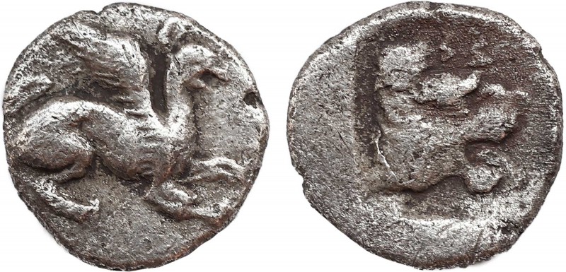 TROAS. Assos. Obol (Circa 500-450 BC). Obv: Griffin seated right, raising forepa...