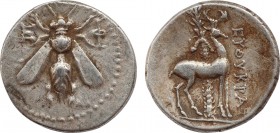IONIA. Ephesos. (Circa 202-150 BC). Drachm. Struck under the magistrate Euthykrates. Obv: E - Φ Bee with straight wings. Rev: [Ε]ΥΘΥΚΡΑΤΗ[Σ] Stag stan...