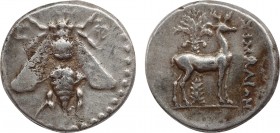 IONIA. Ephesos. (Circa 390-325 BC). Drachm . Simalion, magistrate. Obv: Ε - Φ. Bee. Rev: ΣIMAΛIΩN. Forepart of stag right, head left; palm tree to lef...