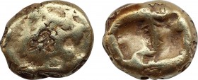 KINGS OF LYDIA. Alyattes. (Circa 610-560 BC). EL Hekte – 1/6 Stater. Sardes mint. Obv: Head of lion right, sun on forehead; Lydian script (largely off...