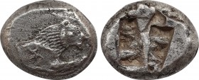 CARIA, Uncertain (Mylasa?). (Circa 510-490 BC). AR Stater. Obv: Forepart of lion right, [symbol on shoulder. Rev: Incuse square punch. HNO 429; SNG As...