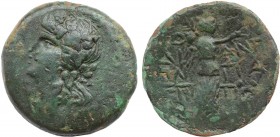 ISLANDS OF CARIA. Rhodos. Early-mid 1st century AD. Æ . Phainila–, magistrate. Obv: Head of Dionysus left, wearing ivy wreath. Rev: Nike, holding wrea...