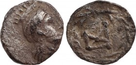 Cyprus. Salamis (?) (Circa 400-100 BC).
Tetartemorion.
Obv: Turreted female head right. Rev: Monogram within circle.
Not in the standard references; c...