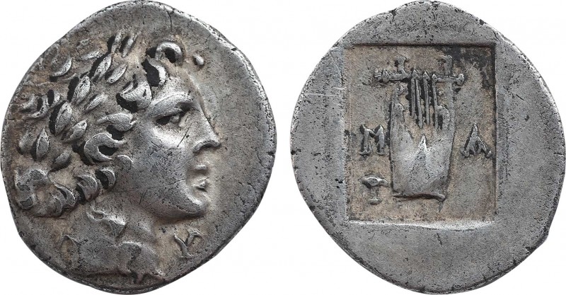 LYCIAN LEAGUE. Masicytes. Hemidrachm (48-42 BC). Obv: Λ - V. Laureate head of Ap...