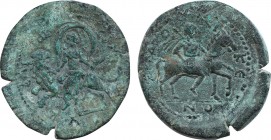 CARIA. Stratonikeia. (Circa 193-217 BC). Obv: Zeus Panamaros (?) as bearded horseman right, radiate, carrying sceptre over left shoulder, boarder of d...