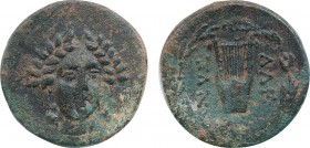 TROAS. Alexandria. Ae (Circa 164-135 BC).
Obv: Laureate head of Apollo facing.
Rev: A - ΛE / ΞA - N.
Lyre; monogram and star below; all within laurel ...