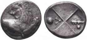 THRACE. Thracian Chersonesos AR Hemidrachm. Circa 386-338 BC. Obv: Forepart of lion right, head reverted. Rev: Quadripartite incuse square with altern...