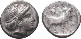 TROAS. Antandros. Drachm (Late 5th century).
Obv: Head of female (Artemis Astyrene?) right.
Rev: ANTA / N.
Goat standing right within incuse square.
S...