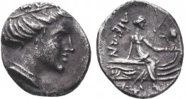 EUBOIA. Histiaia. Tetrobol (3rd-2nd centuries BC).
Obv: Wreathed head of the nymph Histiaia right.
Rev: IΣTIAIEΩN.
Nymph seated right on stern of gall...