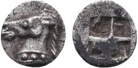 AEOLIS. Kyme. Hemiobol (Early-mid 5th century BC).
Obv: Head of horse left.
Rev: Quadripartite incuse square.
Numismatik Naumann 45, lot 182; Obolos 5...