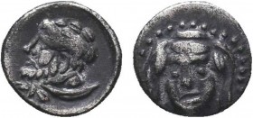 CILICIA. Uncertain mint. Ca. 4th century BC. AR Obol
Obv: Veiled and draped bust of female facing, turned slightly left
Rev: Bare headed, bearded bust...