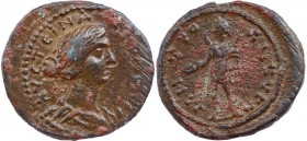 Galatia. Ankyra. Faustina II AD 147-175. Ae.
Obv: ΦΑΥϹΤƐΙΝΑ ϹƐΒΑϹΤΗ, draped bust right. Rev: ΜΗΤΡΟ ΑΝΚVΡΑϹ, Men standing, facing, head, left, wearing ...
