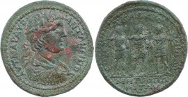 IONIA. Metropolis. Caracalla . 198-217 AD. Ae Medallion . Obv: AYT K M AYP ANTΩNINOC.Laureate, draped and cuirassed bust of Caracalla . Rev: ƐΠ ϹΤΡΑ Α...
