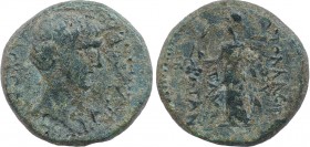 AEOLIS. Temnos. Augustus (27 BC-AD 14). Ae. Asinius Gallus, proconsul; Apollas, son of Phainius, magistrate.
Obv: KAICAP CЄBACTOC ΠΛOVCIAC YΠATHAC.
Ba...