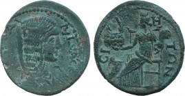 PAMPHYLIA. Side . Julia Domna (Augusta, 193-217). Ae.
Obv: IOVΛIA CЄBACTH.
Draped bust right. Rev: ϹΙΔΗΤΩΝ. Tyche seated l., holding agonistic crown a...