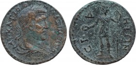 PAMPHYLIA, Side. Maximinus I. AD 235-238. Æ. Obv: Laureate, draped, and cuirassed bust right. Rev: Apollo Sidetes standing left, holding phiale and sc...