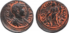 Phrygia. Laodikeia ad Lycum. Elagabalus AD 218-222. AE
Bare-headed draped and cuirassed bust of right
Rev: Winged Tyche standing facing, looking left,...