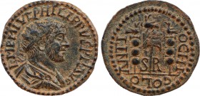 PISIDIA. Antioch. Philip I the Arab (244-249). Ae.
Obv: IMP M IVL PHILIPPVS AVG.
Radiate, draped and cuirassed bust right.
Rev: ANTIOCHI COL / S - R.
...
