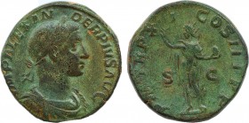 SEVERUS ALEXANDER (222-235). Sestertius. Rome.
Obv: IMP SEV ALEXANDER AVG.
Laureate bust right, with slight drapery.
Rev: P M TR P VIIII COS III P ...