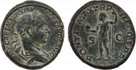 SEVERUS ALEXANDER (222-235). Dupondius. Rome.
Obv: IMP CAES M AVR SEV ALEXANDER AVG.
Laureate, draped and cuirassed bust right.
Rev: PONTIF MAX TR P I...