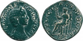 Julia Mamaea (Augusta, 222-235). Ae. Sestertius. Rome, AD 230. Obv: Draped bust r., wearing stephane. Rev: Felicitas seated l., holding caduceus and c...