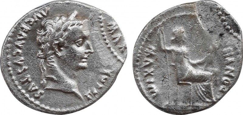 TIBERIUS (14-37). Denarius. Lugdunum. "Tribute Penny" type.
Obv: TI CAESAR DIVI ...