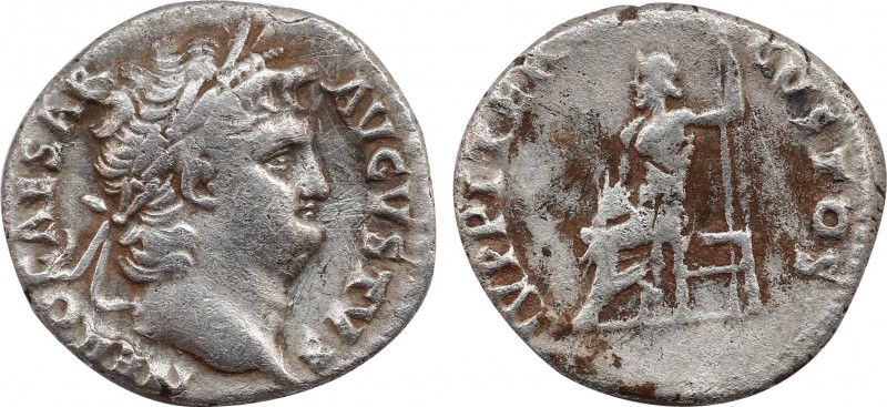 NERO (54-68). Denarius. Rome.
Obv: NERO CAESAR AVGVSTVS.
Laureate head right.
Re...