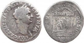 TRAJAN. 98-117 . Cistophoric Tetradrachm.Obv: Laureate head right. Rev: Temple of two columns, within stands Augustus being crowned by Roma; ROMA ET A...