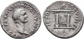 DOMITIAN (81-96). Denarius. Rome.
Obv: IMP CAES DOMITIANVS AVG P M.
Laureate head right.
Rev: TR POT COS VIII P P.
Pulvinar (throne) of Jupiter and Ju...
