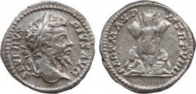 SEPTIMIUS SEVERUS (193-211). Denarius. Rome.
Obv: SEVERVS PIVS AVG.
Laureate head right.
Rev: PART MAX P M TR P VIIII.
Trophy flanked by two captives....