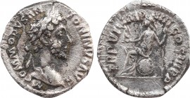 COMMODUS (177-192). Denarius. Rome.
Obv: M COMMODVS ANTON AVG PIVS.
Laureate head right.
Rev: TR P VIII IMP VI COS IIII P P.
Roma seated left on shiel...