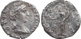 DIVA FAUSTINA I (Died 140/1). Denarius. Rome. Struck under Antoninus Pius.
Obv: DIVA FAVSTINA.
Draped bust right.
Rev: AETERNITAS.
Aeternitas (or Prov...