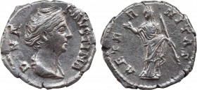 DIVA FAUSTINA I (Died 140/1). Denarius. Rome. Struck under Antoninus Pius. Obv: DIVA FAVSTINA. Draped bust right. Rev: AETERNITAS. Aeternitas (or Juno...