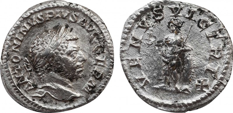 CARACALLA (198-217). Denarius. Rome.
Obv: ANTONINVS PIVS AVG GERM.
Laureate head...