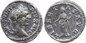 Caracalla. 198-217. Denarius. Rome. Obv: Laureate head right. Rev: Libertas standing left, holding pileus and vindicta. RIC IV 161; RSC 143. Condition...