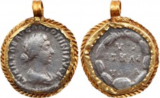 LUCILLA (Augusta, 164-182). Denarius. Rome.
Obv: LVCILLAE AVG ANTONINI AVG F.
Draped bust right.
Rev: VOTA / PVBLI / CA.
Legend in three lines within ...