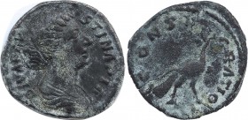 DIVA FAUSTINA II (Died 175/6). Denarius. Rome.
Obv: DIVA FAVSTINA PIA.
Draped bust right.
Rev: CONSECRATIO.
Peacock advancing right.
RIC 744 (Marcus A...