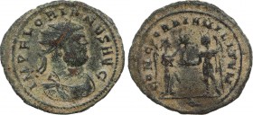 FLORIANUS (276). Antoninianus. Kyzikos.
Obv: IMP FLORIANVS AVG.
Radiate, draped and cuirassed bust right.
Rev: CONCORDIA MILITVM / Q.
Emperor standing...