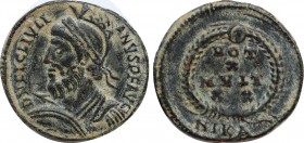 Julian II (360-363). Nicomedia. Follis.
Obv: D N FL CL IVLIANVS P F AVG, diademed, helmeted and cuirassed bust left, holding round shield and spear. R...